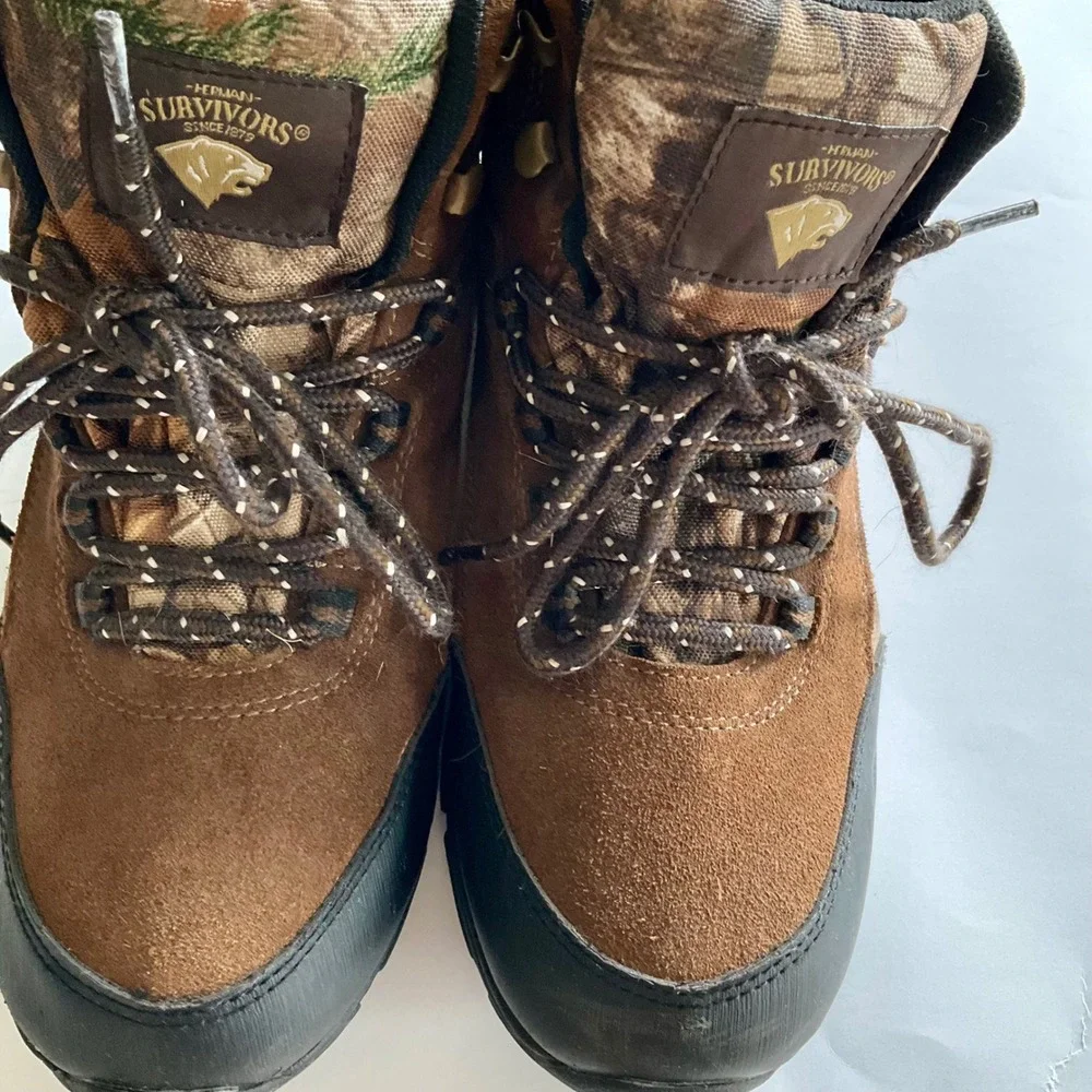Herman Survivors Mens 9 Waterproof Hiking Boots Camo Brown Leather Hunting Shoes